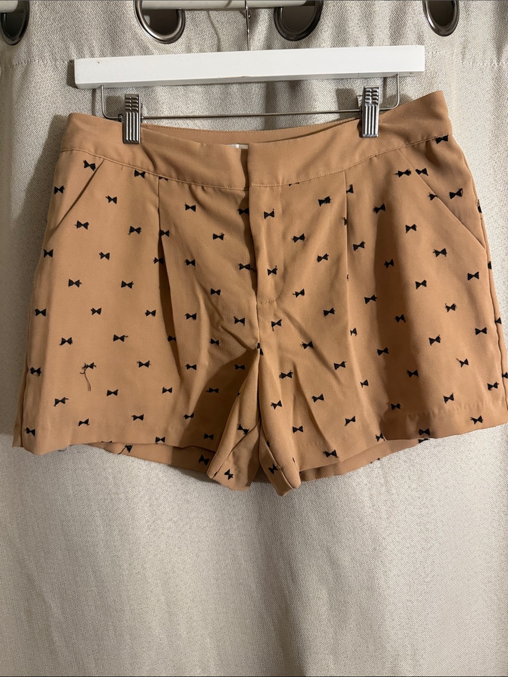 LC Lauren Conrad Tan High-Waist Bow Print Shorts